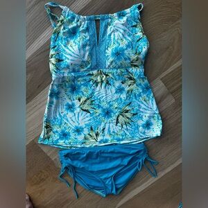 Beach House Teal and White Floral Swimwear size 12